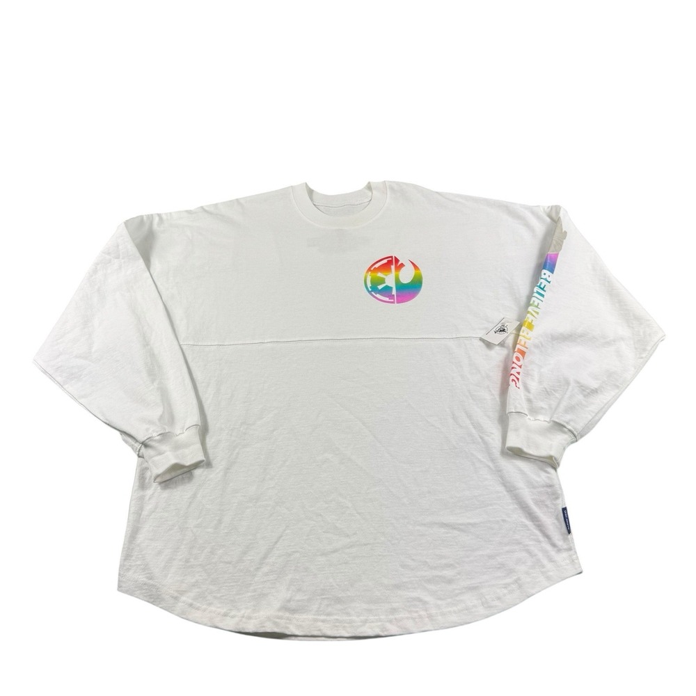Disney Parks Star Wars Pride Collection Spirit Jersey White Rainbow Medium NWT